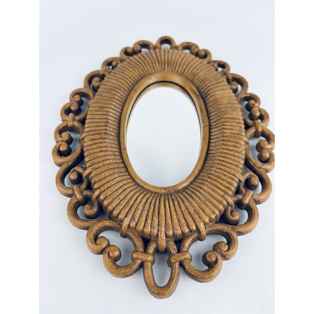 Vintage 1978 Dart Inc. Homco Wall Mirror Faux Wood Boho MCM‎ Cottagecore Retro